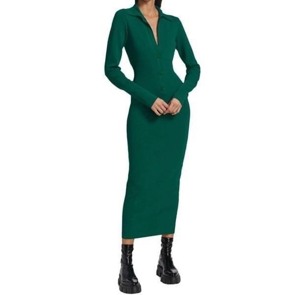 GAUGE81 Green Knit Fitted Night Out Party Bornos Long Maxi‎ Dress Size Medium
